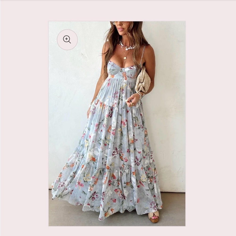 Floral Light Blue Maxi Sundress with Spaghetti Straps by Neona Boutique